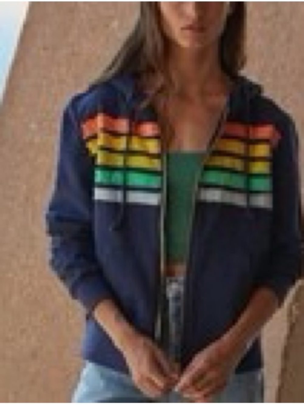 By Together Navy zip up rainbow stripe hoodie